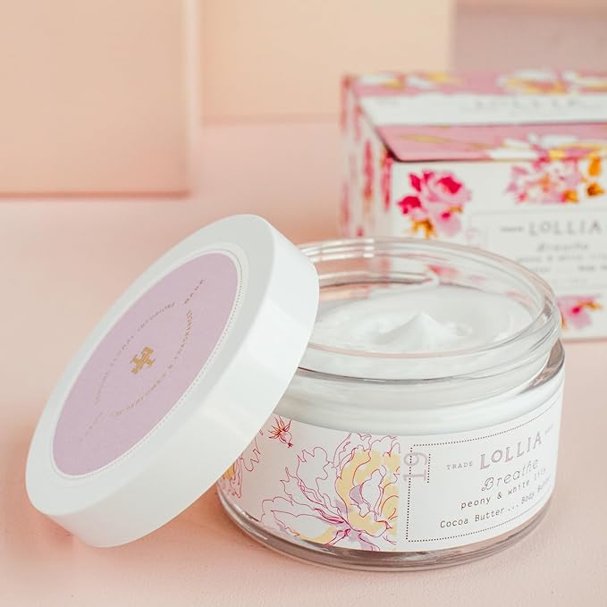 LOLLIA Breathe Body Butter, 5.5 oz. - Peony & White Lily Fragrance - Shea Butter & Cocoa Butter, Body Lotion for Women, Hydrating & Smooth Body Moisturizer-GlimoraGlow