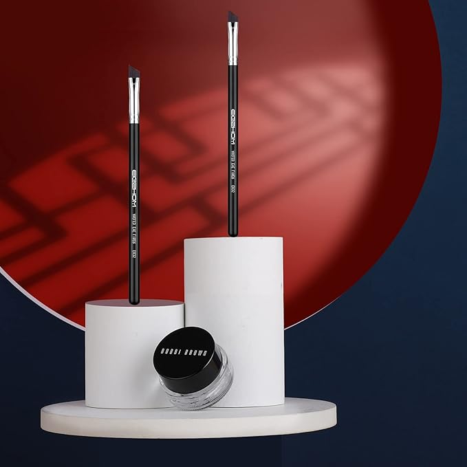 Eyeliner Brush Fine Angled - PRO Precision Gel Eye Liner Makeup Brush -Ultra Thin Slanted Flat Angle - Premium Cruelty Free Synthetic Bristles (E835 2piece)-GlimoraGlow