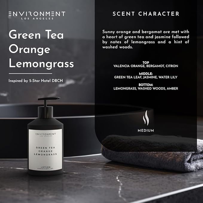 ENVIRONMENT Inspired by 5-Star Hotels DBCH Lotion, 300ml Luxury Scented Lotion (Green Tea | Orange | Lemongrass) Bathroom Luxury, Men & Women High-End Body Lotion, Hand Cream, Dry Skin Treatment-GlimoraGlow