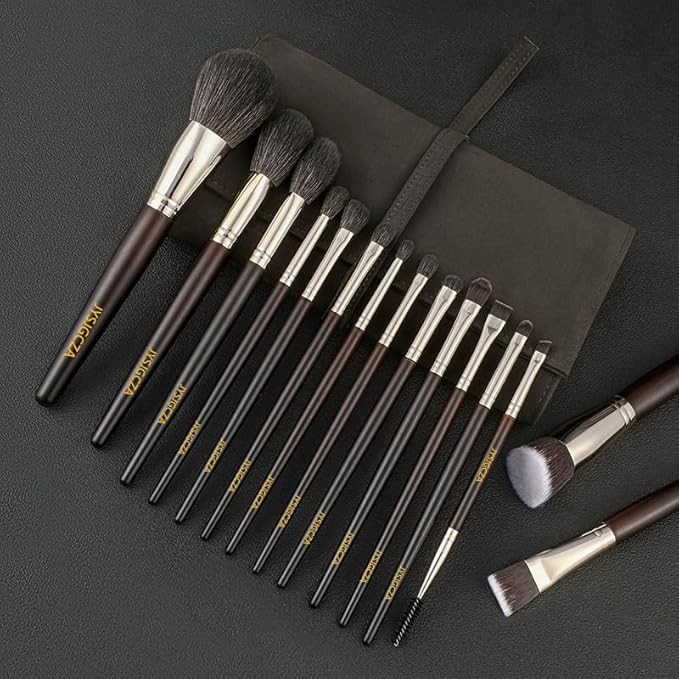 Professional makeup brush set with makeup bag. Includes Brushes for Contouring, Highlighting, Eyeshadow, Foundation & More. 15 Pcs Wool makeup brush-GlimoraGlow
