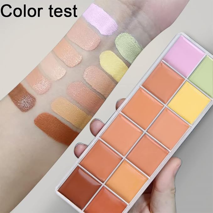 12 Color Correcting Concealer Palette With Concealer Brush, Cream Contouring Makeup Kit, Tattoo Concealer, Corrects Dark Circles Red Marks Scars Light Mediumor creamy concealer B1-GlimoraGlow