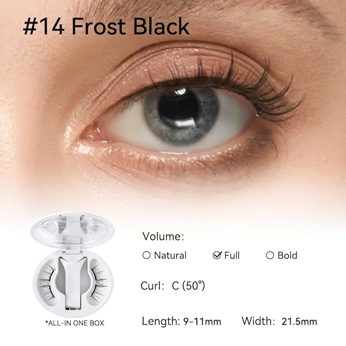 Soft Magnetic Eyelashes Kit with Applicator, No.14 Frost Black, Reusable Glue-free Wispy Magnetic Lashes, Cruelty-free False Lashes, Waterproof, Lightweight, Suit for Heavy Makeup-GlimoraGlow