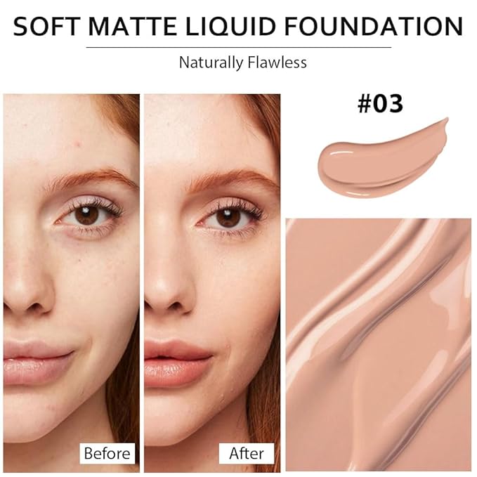 2 Pack Liquid Foundation Cream with Foundation Brush for Face Makeup,Durable Full Coverage Matte Concealer Make Up,Oil Control & Waterproof Base Primer -1 Fl.Oz (#03)-GlimoraGlow