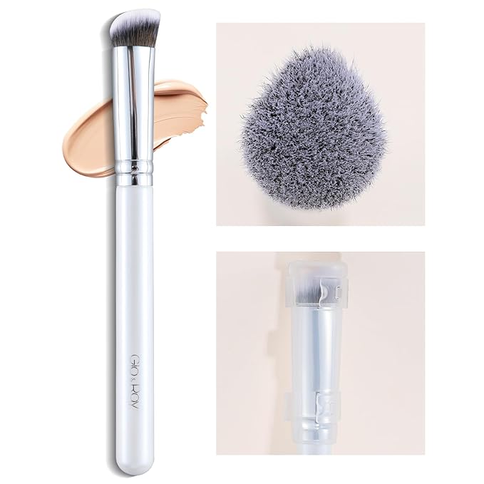 GLO&RAY Concealer Brush Under Eye - Makeup Brush Angled Flat Teardrop, Nose Contour for Powder Pro Concealing Blending for Liquid & Cream Cosmetic, Foundation Brushes Small With Dust Cover (White)-GlimoraGlow