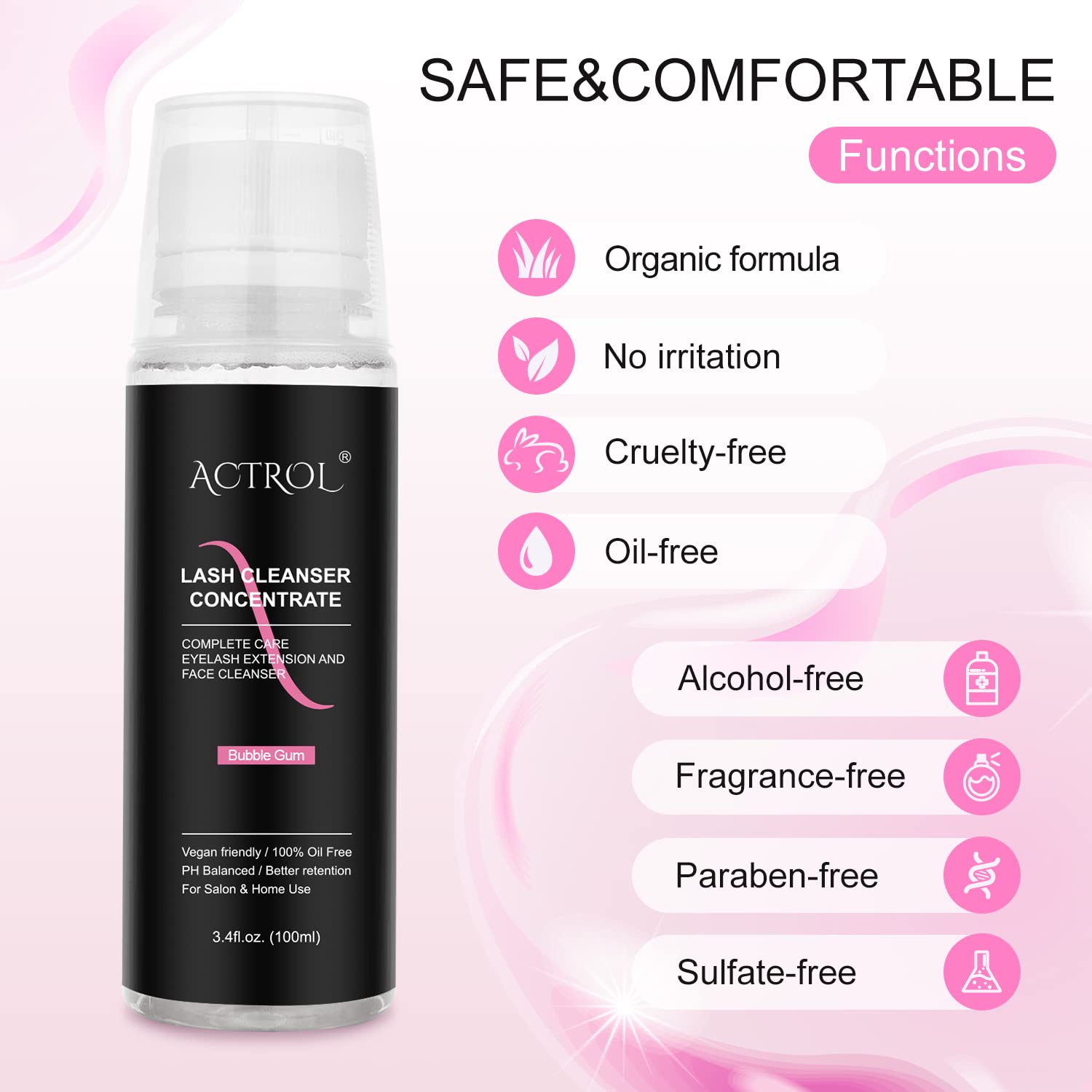 Eyelash Cleanser Concentrate 100ml Bubble Gum Professional Lash Shampoo Foaming Cleanser Lash Wash Concentrate for Extensions Lashes with Salon Home Care-Makes 40 Bottles-GlimoraGlow