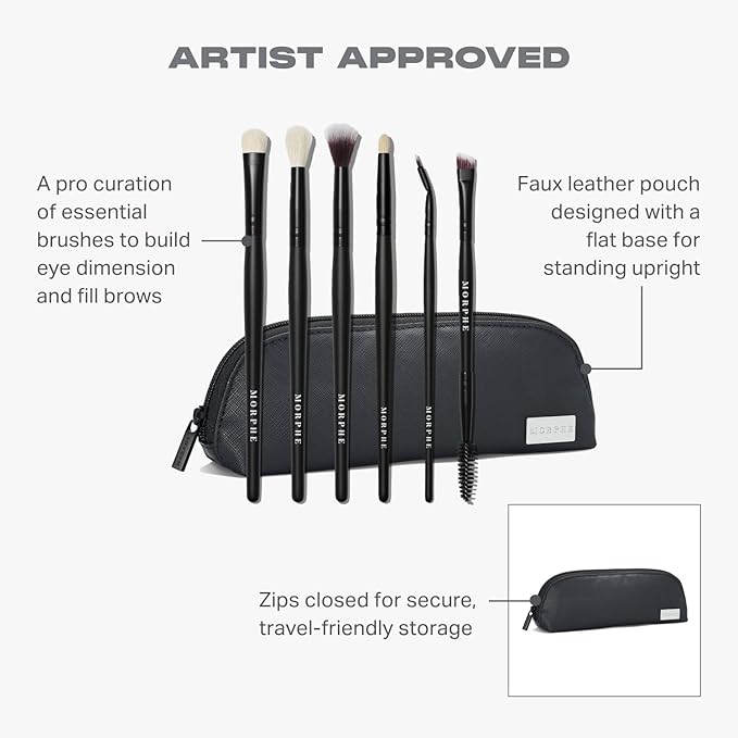 Morphe Eye Stunners Brush Set - 6 Piece Eyeshadow Brush Set - Lining, Blending & Angled Eyeshadow Brushes - Made with Natural & Synthetic Bristles and Includes Makeup Brush Case (6 Count)-GlimoraGlow