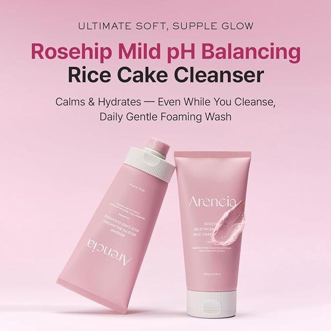 Rosehip Rice Cake Cleanser, pH Balancing Face Wash with Ceramide for Sensitive Skin, 5.29 oz-GlimoraGlow