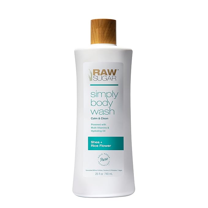 RAW SUGAR Simply Body Wash - shea + Rice Flower, Moisturizing & Soothing Bath & Shower Gel, Sulfate-Free, Paraben-Free & Vegan (25 Fl Oz, Pack of 1)-GlimoraGlow