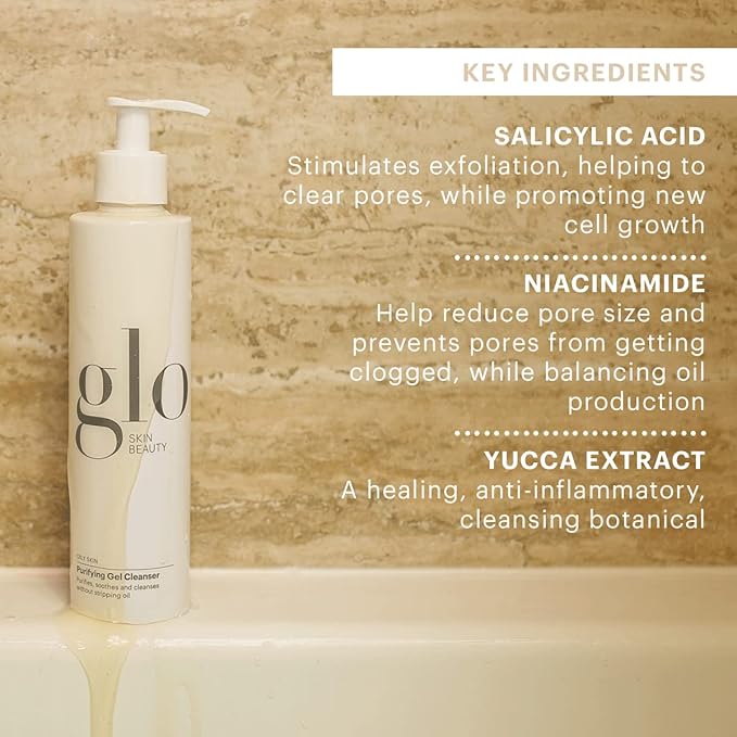 Glo Skin Beauty Purifying Gel Cleanser - Salicylic Acid + Niacinamide Face Wash Balances Skin, Targets Clogged Pores, Excess Oil & Breakouts - Gently Exfoliates & Minimizes Appearance of Fine Lines-GlimoraGlow