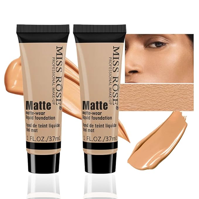 2 Pack Liquid Foundation Cream for Face Makeup,Durable Full Coverage Matte Concealer Make Up,Oil Control & Waterproof Base Primer -1+1 Fl.Oz (BEIGE 7#)-GlimoraGlow