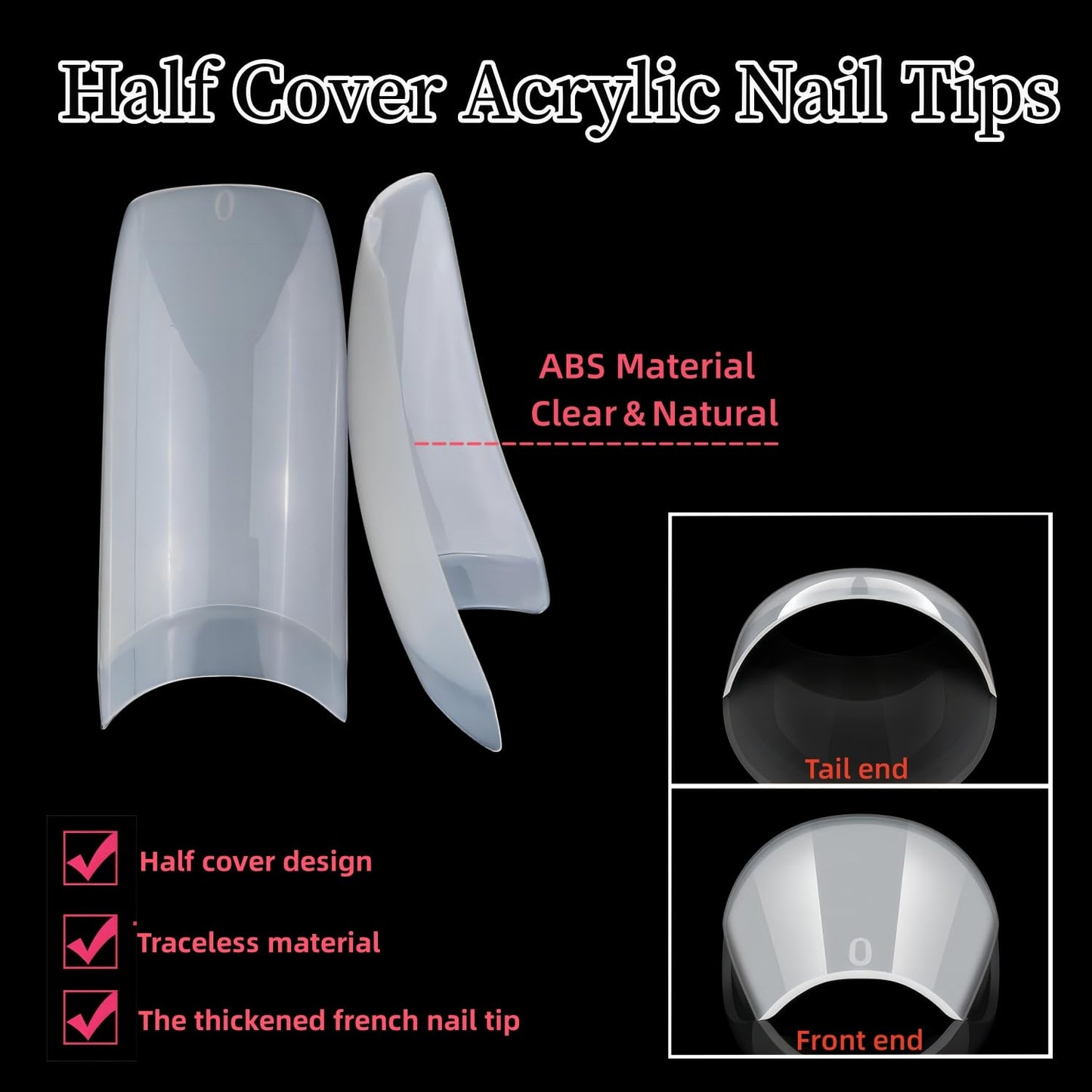 1000pcs Clear and Natural Acrylic Nail Tips,10 Size French Nail Tips For Acrylic Nails Half Cover False Nails Extension Artificial Fingernails-GlimoraGlow