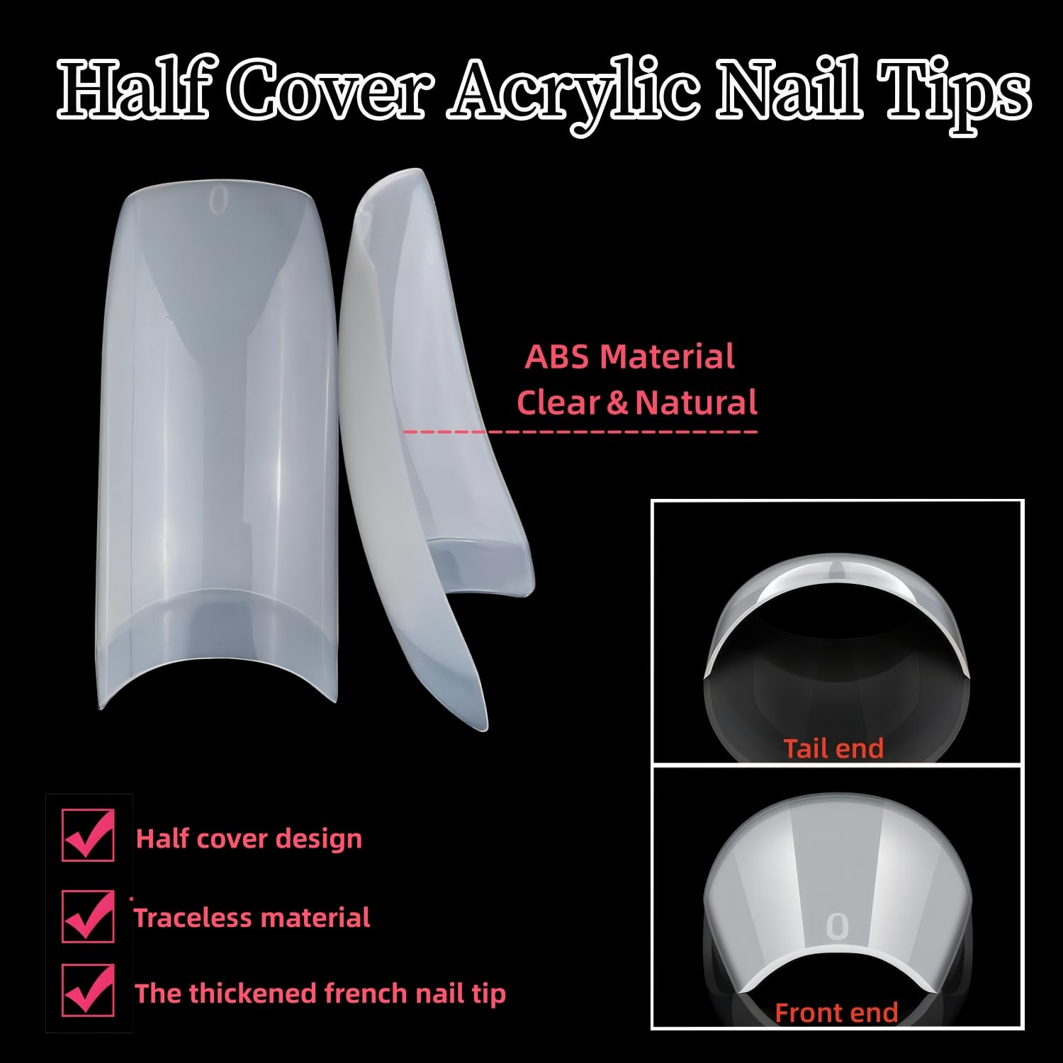 1000pcs Clear and Natural Acrylic Nail Tips,10 Size French Nail Tips For Acrylic Nails Half Cover False Nails Extension Artificial Fingernails-GlimoraGlow