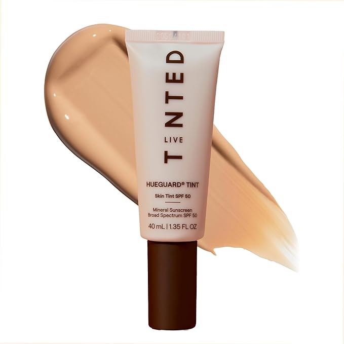 Live Tinted Hueguard Skin Tint SPF 50 - Tinted Mineral Sunscreen with Light-Medium Buildable Coverage With a Hydrating and Radiant Finish - Water and Sweat Resistant, 1.35 fl oz - Shade 09-GlimoraGlow
