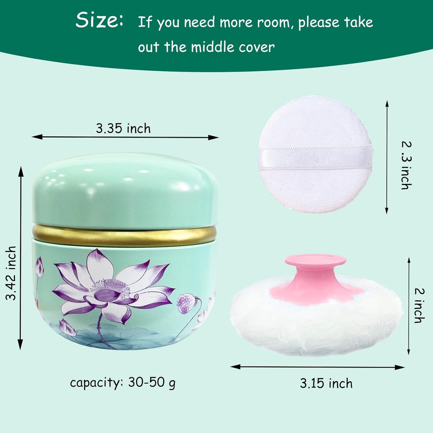 Body Powder Puff and Container for Dusting Powder, Women Powder Puff and Powder Case for Bath and Travel (Lotus Green)-GlimoraGlow