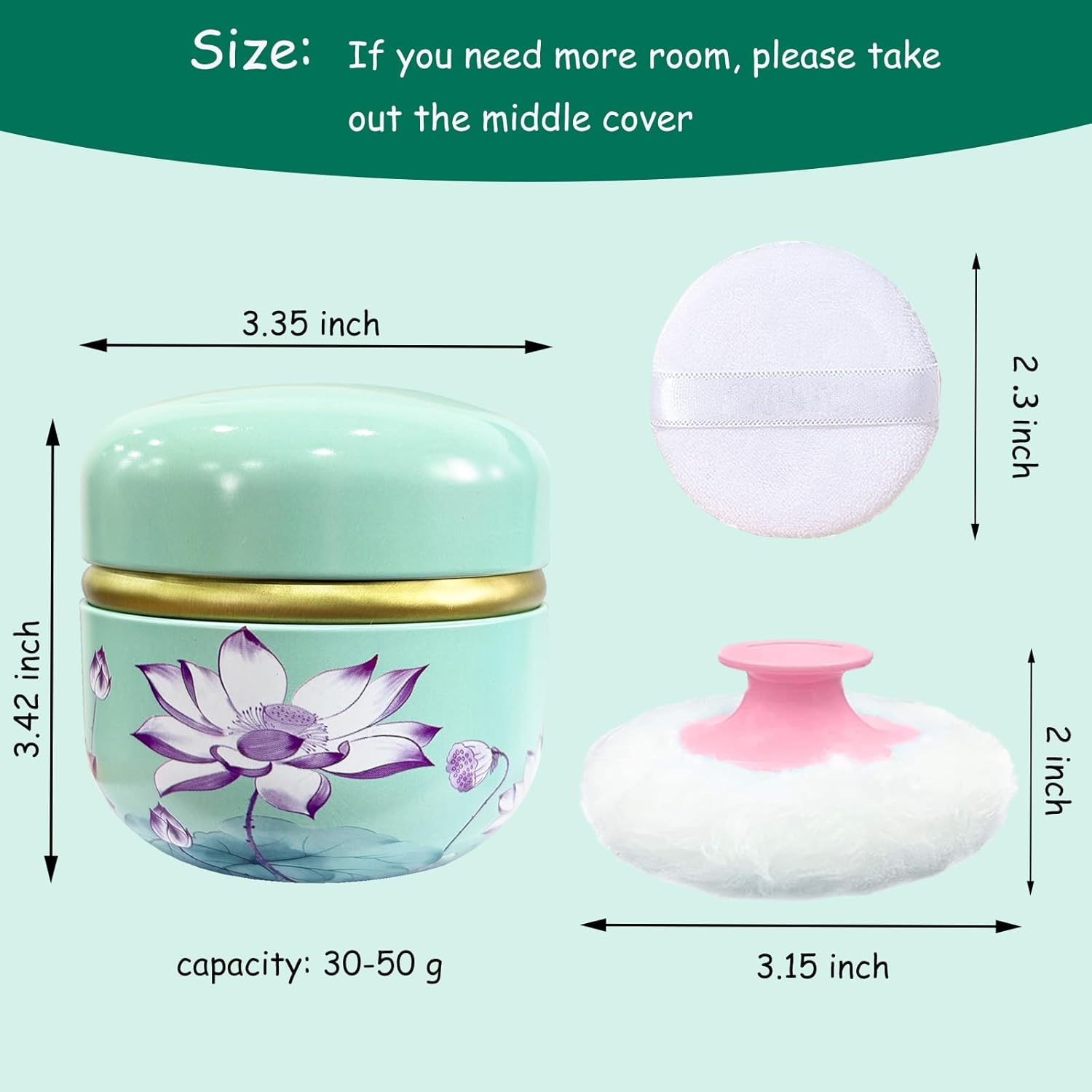Body Powder Puff and Container for Dusting Powder, Women Powder Puff and Powder Case for Bath and Travel (Lotus Green)-GlimoraGlow