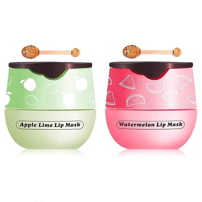 2 Pcs Apple Lime & Watermelon Lip Balm, Honey Strawberry Lip Mask Overnight, Moisturizing Lip Sleeping Mask, Hydrate Repair Prevent Dry Cracked Lip Exfoliator (Apple Lime+Watermelon)-GlimoraGlow