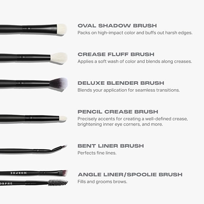 Morphe Eye Stunners Brush Set - 6 Piece Eyeshadow Brush Set - Lining, Blending & Angled Eyeshadow Brushes - Made with Natural & Synthetic Bristles and Includes Makeup Brush Case (6 Count)-GlimoraGlow
