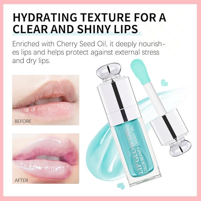 Hydrating Lip Glow Oil-Lip care oil- Lip Oil Tinted for Lip Care and Dry Lips-Prevents Dry Cracked-Non-sticky Big Brush Head-Lip Plumping -Lip Oil gloss tinted-002-GlimoraGlow