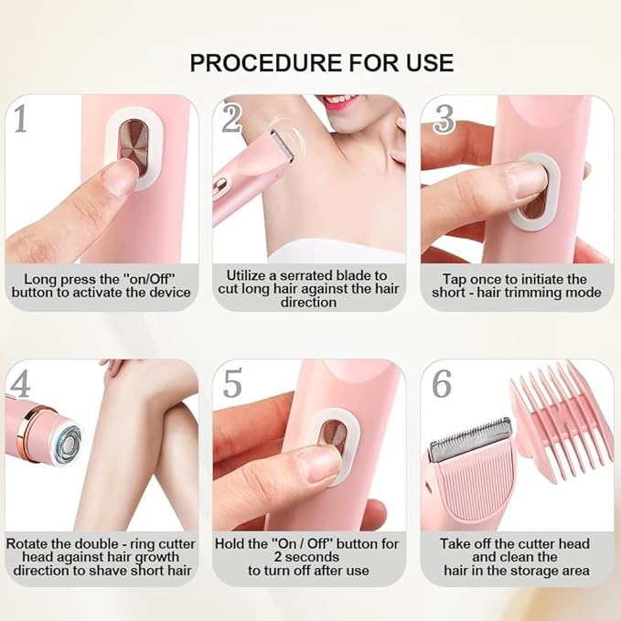 2 in 1 Womens Body Shaver,2025 Glow Aura Electric Razor, Dual Head Shaver Women, Electric Razor for Womens Legs, IPX7 Waterproof Wet & Dry Use Body Intimate Areas,Pink-GlimoraGlow