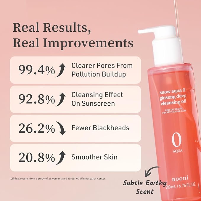 NOONI Facial Cleanser - Snow Aqua 0 Ginseng Deep Cleansing Oil | Makeup Blackhead Remover, Pore Care Control, Glass Skin, Helps Control Sebum, Revitalizing Care, 6.76 FL.Oz (200 ml)-GlimoraGlow