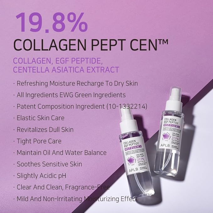 APLB Collagen EGF Peptide Mist Essence | COLLAGEN PEPT CEN™ 27.2% 3.55 FL.OZ/Korean Skincare, Elasticity care, Replenishing moisture, Revitalize for gentle and improve skin texture-GlimoraGlow