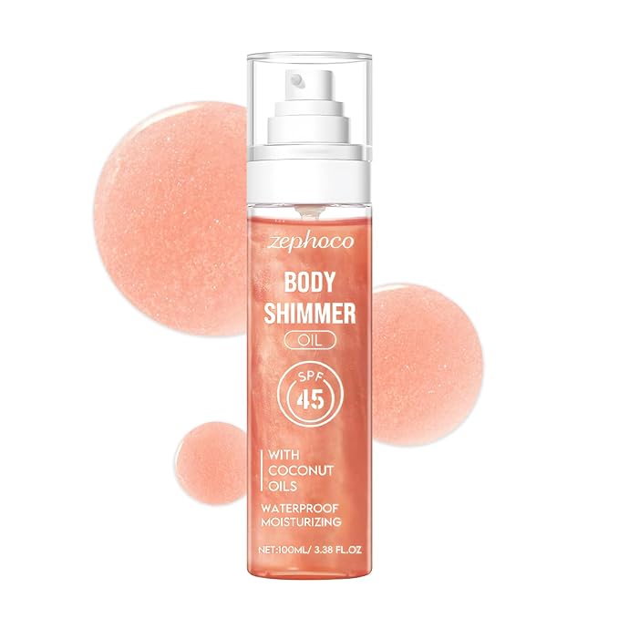 Broad Spectrum SPF 50 Sheer Body Sunscreen Setting Mist Sunscreen Body Glow Oil Spray for Face & Body with Gold Mica Sun-kissed Glow Skin Illuminator Hydrating Non-Greasy (A)-GlimoraGlow