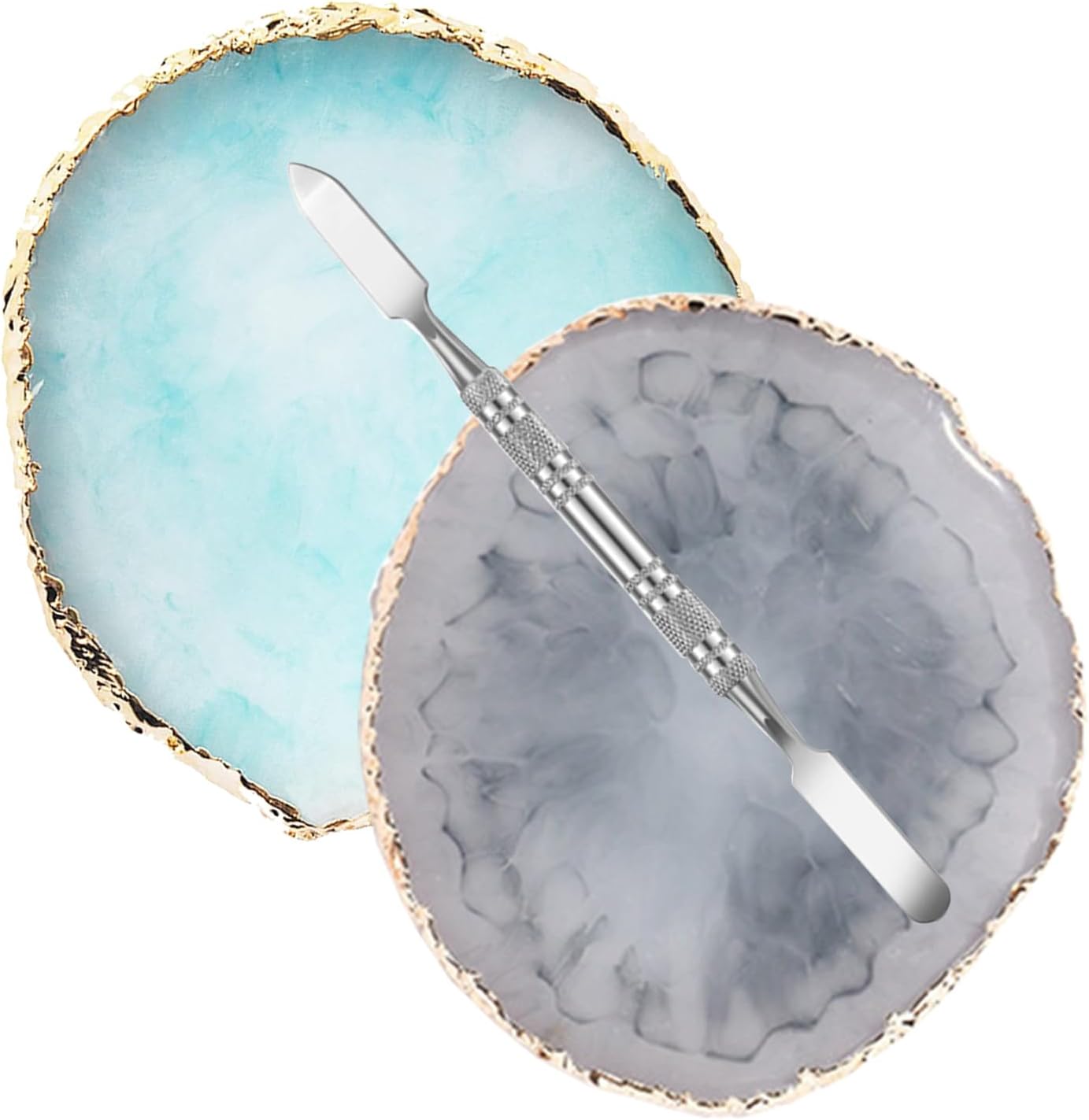 2 Pcs Resin Nail Palette Nail Polish Palette Nail Art Palette with Stainless Stirring Rod (Gray and Blue)-GlimoraGlow