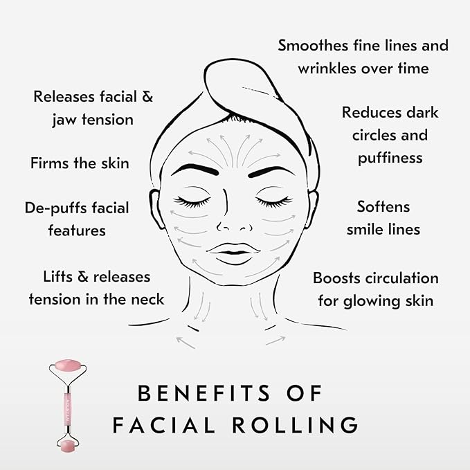 Mount Lai De-Puffing Rose Quartz Facial Roller – The Stone of Love, Certified Rose Quartz Face Roller for Anti-Aging, Soothing & Radiant Skin, Facial Massager Tool for Self-Care Ritual-GlimoraGlow