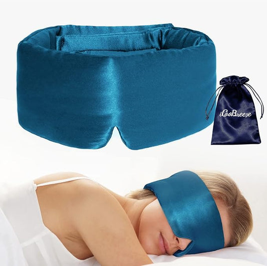 100% Natural Silk Eye Mask for Women Men, Soft Pressureless Cooling Blackout Eye Covers for Sleeping, Large Size Sleep Mask fits All Heads Adjustable, 1PC, Vivid Blue-GlimoraGlow