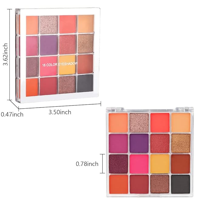 16 Girds Colorful Matte Shimmer Eyeshadow Palette for Eye Makeup,High Pigmented Eye Shadow Primers Powder Palet de sombras de ojos-Glitter Color#-GlimoraGlow