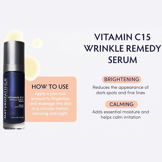 Naturopathica Vitamin C15 Wrinkle Remedy Serum for Face, Moisturizing Serum with Hyaluronic Acid, Anti-Aging Face Serum for Men and Women, 1.18 fl oz-GlimoraGlow