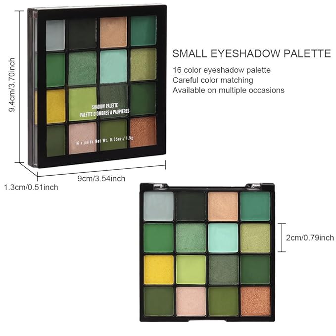 16 Colors Green Olive Matte Shimmer Eyeshadow Palette for Eye Makeup,High Pigmented White Gray Eye Shadow Primers Powder Palet de sombras de ojos-GlimoraGlow
