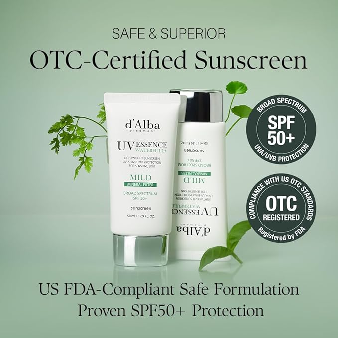 d'alba Piedmont Italian White Truffle Waterfull Mild Sunscreen, Vegan, Mineral Sunscreen, BROAD SPECTRUM SPF 50+ Non-Nano Suitable for Sensitive Skin, Korean Skin Care (1.69 fl. oz)-GlimoraGlow