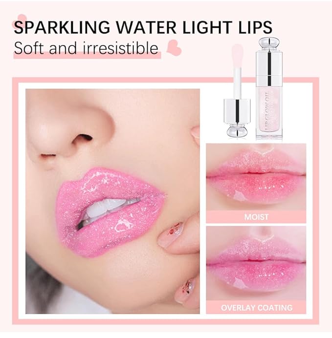 Hydrating Lip Glow Oil-Lip care oil- Lip Oil Tinted for Lip Care and Dry Lips-Prevents Dry Cracked-Non-sticky Big Brush Head-Lip Plumping -Lip Oil gloss tinted-008-GlimoraGlow
