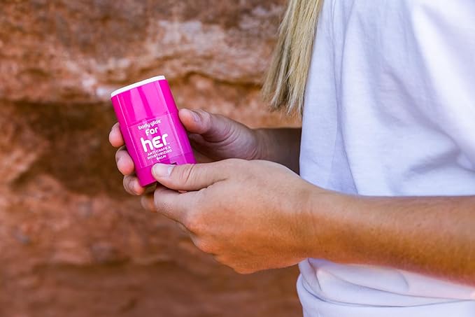 Body Glide For Her Anti Chafe Balm | Chafing stick with added emollients | Great for dry, sensitive skin and/or sensitive areas | Use on chest, bra, butt, groin, arm, and thigh chafing | 0.8oz-GlimoraGlow