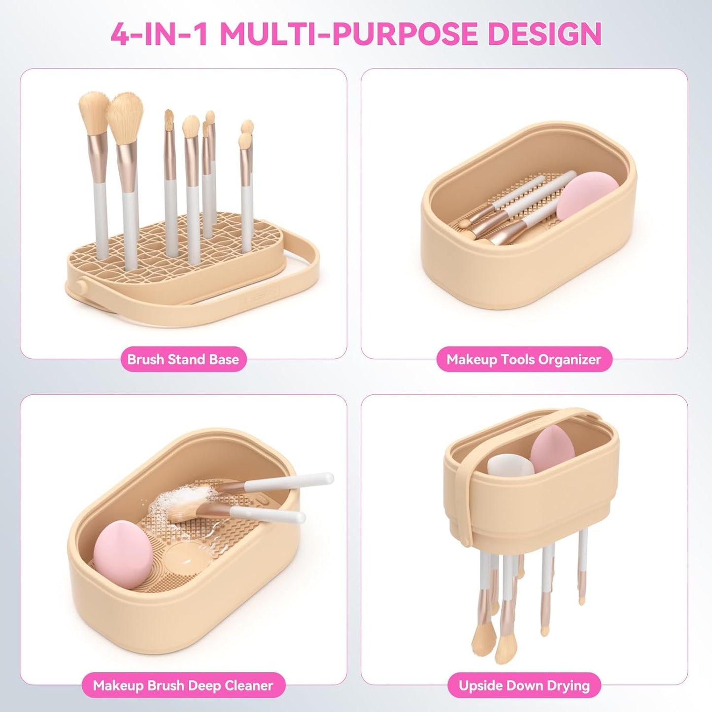 Makeup Brush Cleaner Mat 3 in 1 Makeup Brush Holder Silicone Makeup Brush Drying Rack Make Up Brush Cleaning Bowl Make Up Brush Cleaner Pad Cosmetic Storage Box Cleaning Tool for Sponge Powder Puff-GlimoraGlow