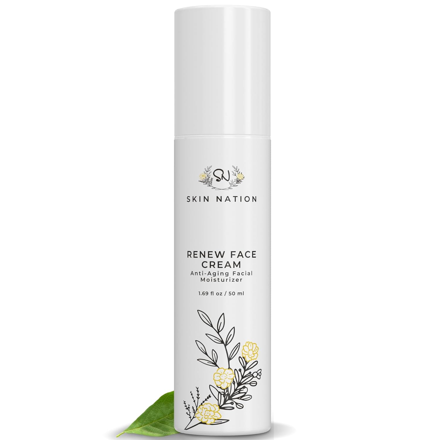 Skin Nation Renew Face Cream, Hydrating Moisturizer with Peptides, Hyaluronic Acid & Green Tea, Lightweight Plant-Based Cream for Smooth, Radiant Skin, 1.69 fl oz-GlimoraGlow