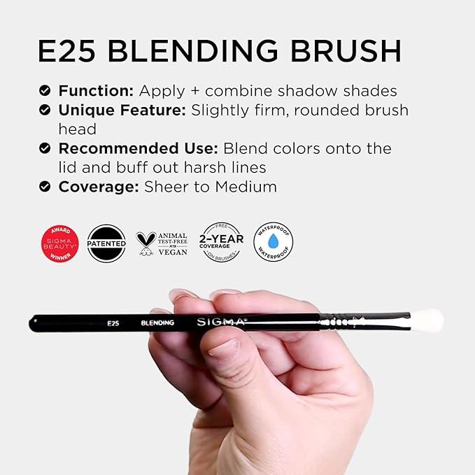 Sigma Beauty Professional E25 Eyeshadow Blending Brush – Professional Eyeshadow Brush for Seamless Eyeshadow Blending, Softens Dramatic Edges & Harsh Lines for a Well Blended Effect (1 Brush)-GlimoraGlow