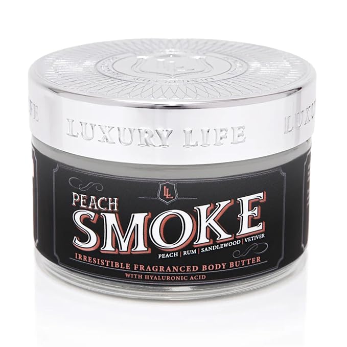 LUXURY LIFE BUTTER - Irresistibly Scented Body Butter with Hyaluronic Acid for Ultimate Moisture. Luxurious Natural Fragrance. Hydrates for a Non-Greasy Glamorous Glow, Peach Smoke, 5 oz.-GlimoraGlow