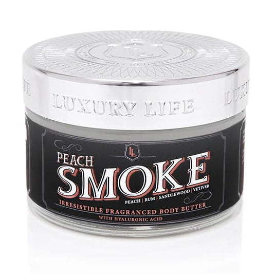 LUXURY LIFE BUTTER - Irresistibly Scented Body Butter with Hyaluronic Acid for Ultimate Moisture. Luxurious Natural Fragrance. Hydrates for a Non-Greasy Glamorous Glow, Peach Smoke, 5 oz.-GlimoraGlow