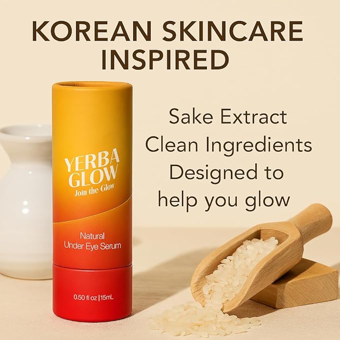 Caffeine Eye Cream – Yerba Glow Natural Under Eye Serum for Dark Circles, Puffiness & Fine Lines – Clean Hydrating Formula with Yerba Mate, Sake & Hyaluronic Acid-GlimoraGlow