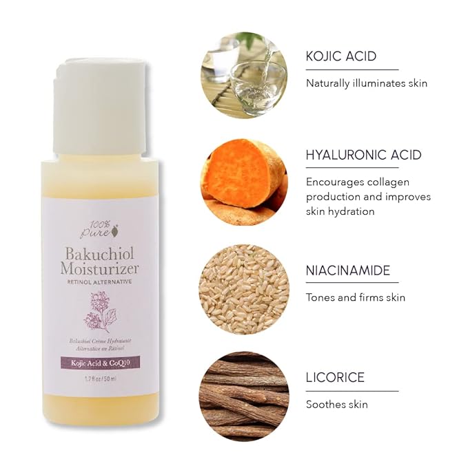 100% PURE Bakuchiol Facial Moisturizer Natural Retinol Alternative Face Cream with Anti Aging Antioxidants Hyaluronic & Kojic Acid Squalene Daily Skincare for Women & Men - 1.7 fl oz-GlimoraGlow