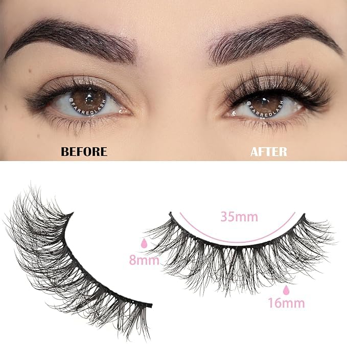 FARRED Natural Lashes Short Eyelashes Wispy False Mink Lash Pack 14 Pair Natural Look Fluffy Doll Eyelash Small Fake Strip Lashes Full Pestañas Sets for MUA and Beginners Daily Makeup (F3 | 8-16mm)-GlimoraGlow