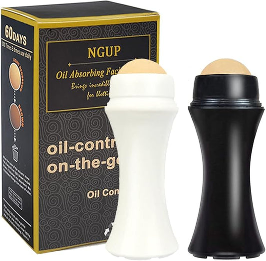 2Pcs Volcanic Face Roller Oil Control On The Go Oil-Absorbing Blotting Tool Natural Volcanic Roller Stone Ball (Black and White)-GlimoraGlow