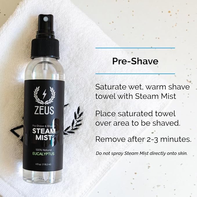 ZEUS 100% Natural Eucalyptus Oil Steam Mist, Aromatherapy Spray for Shower, Sauna, Bath & Pre-Shave, Nasal Relief & Spa-Inspired Refreshment (Made in USA) 4 oz.-GlimoraGlow