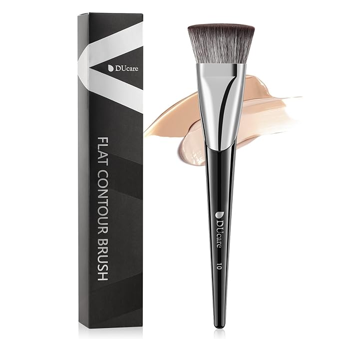 DUcare Foundation Brush Contour Bronzer Self Tanner Makeup Brushes for Liquid Makeup Flat Top Professional Buffing Blending Mineral Powder Face Brush, Black-GlimoraGlow