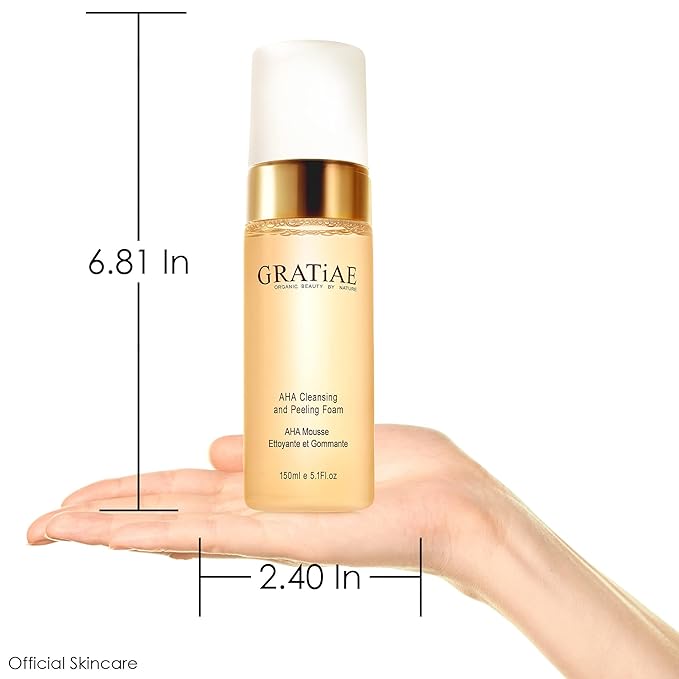 Gratiae organics, AHA Cleansing and Peeling Foam face wash, non-drying facial cleanser for sensitive, acne & allergy prone and all Skin Types, facial cleanser. 5.1 Fl. Oz-GlimoraGlow
