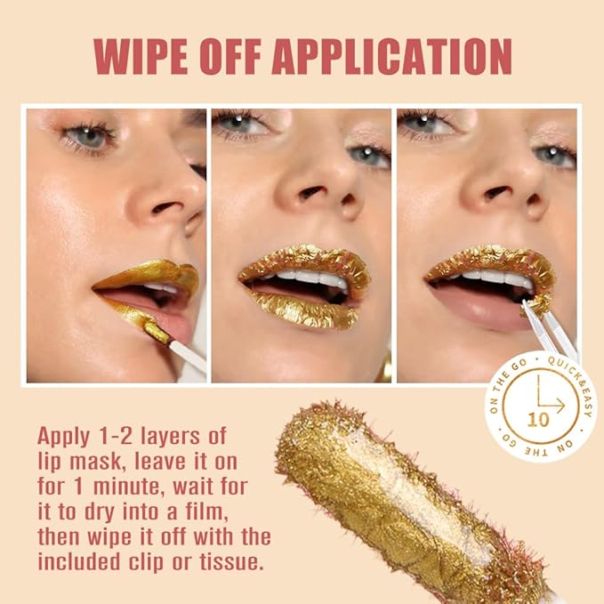 2025 New 24K Gold Liquid Lip Gloss Peel Off Lip Stain Tattoo with Tweezer, Light Brown Lips Stain Peel Off Masque, Long Lasting Waterproof Lip Tint Stain, Transfer-proof for All Skin Types 01#-GlimoraGlow