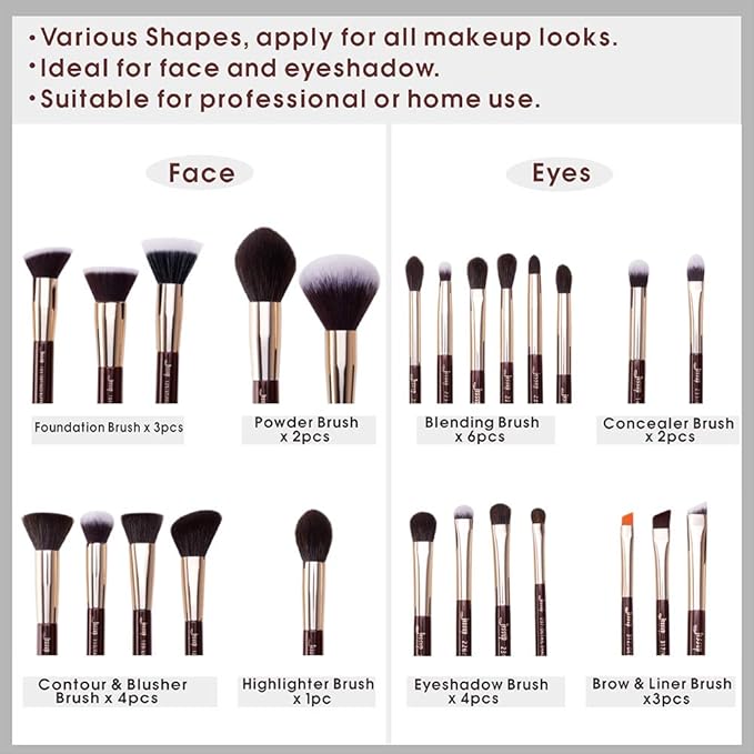 Jessup Makeup Brushes Set Professional Makeup Brush Eyeshadow Blending Powder Foundation Blusher Concealer 25pcs with Cosmetics Storage Box, Zinfandel T285-GlimoraGlow