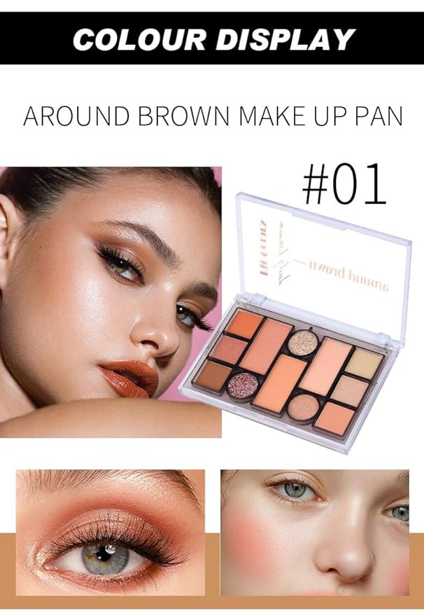 12 Colors Nude Eyeshadow Palette Travel Size Makeup, Matte Shimmer Eye Makeup, Naturing-Looking, High Pigmented Blush Eyebrow Kits, Big Artist Neutral Makeup Palette for Face Cosmetics (01)-GlimoraGlow